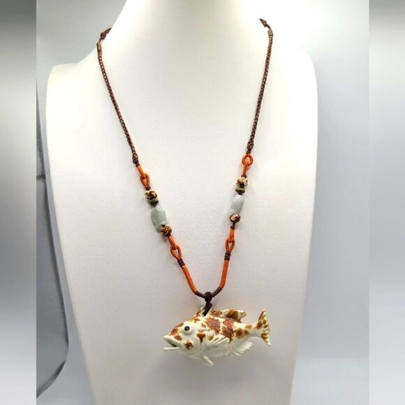 Ceramic Grouper Fish Necklace - Picture 1 of 7
